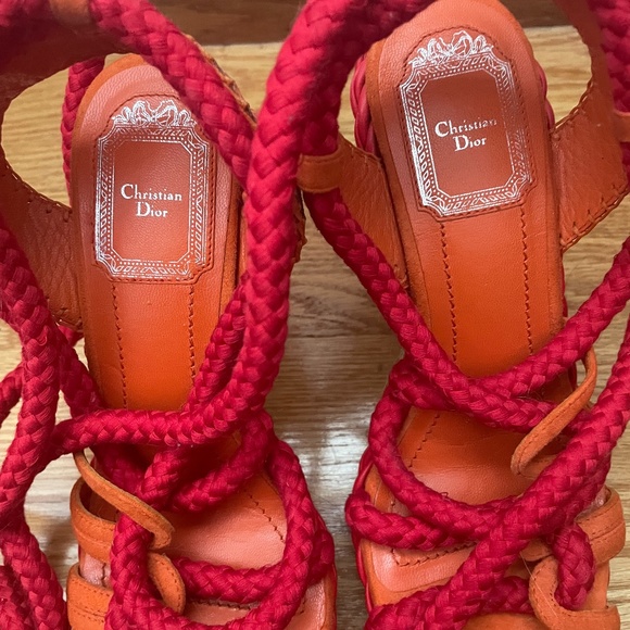 Vintage Dior Tahiti Gladiator Espadrille Sandals Orange Red Pre-Owned 37 1/2 - Picture 13 of 16